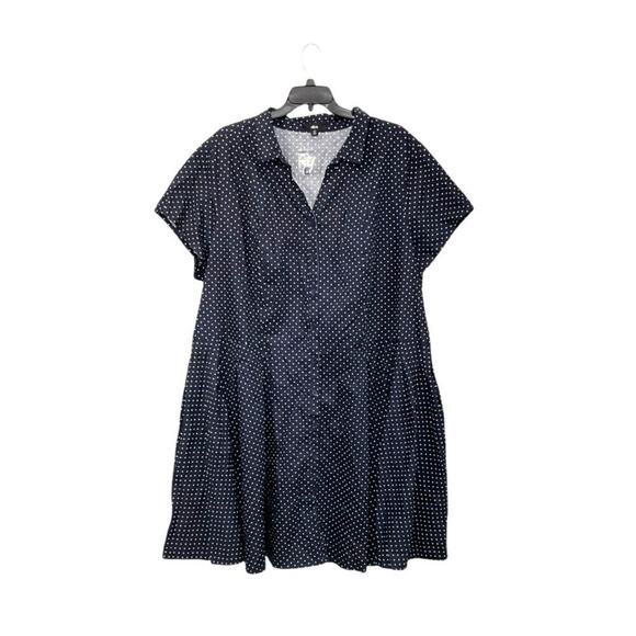 Ellos Sandy Button Shirt Dress Fit & Flare Navy/White Polka Dots Size 5X Plus - Picture 2 of 11